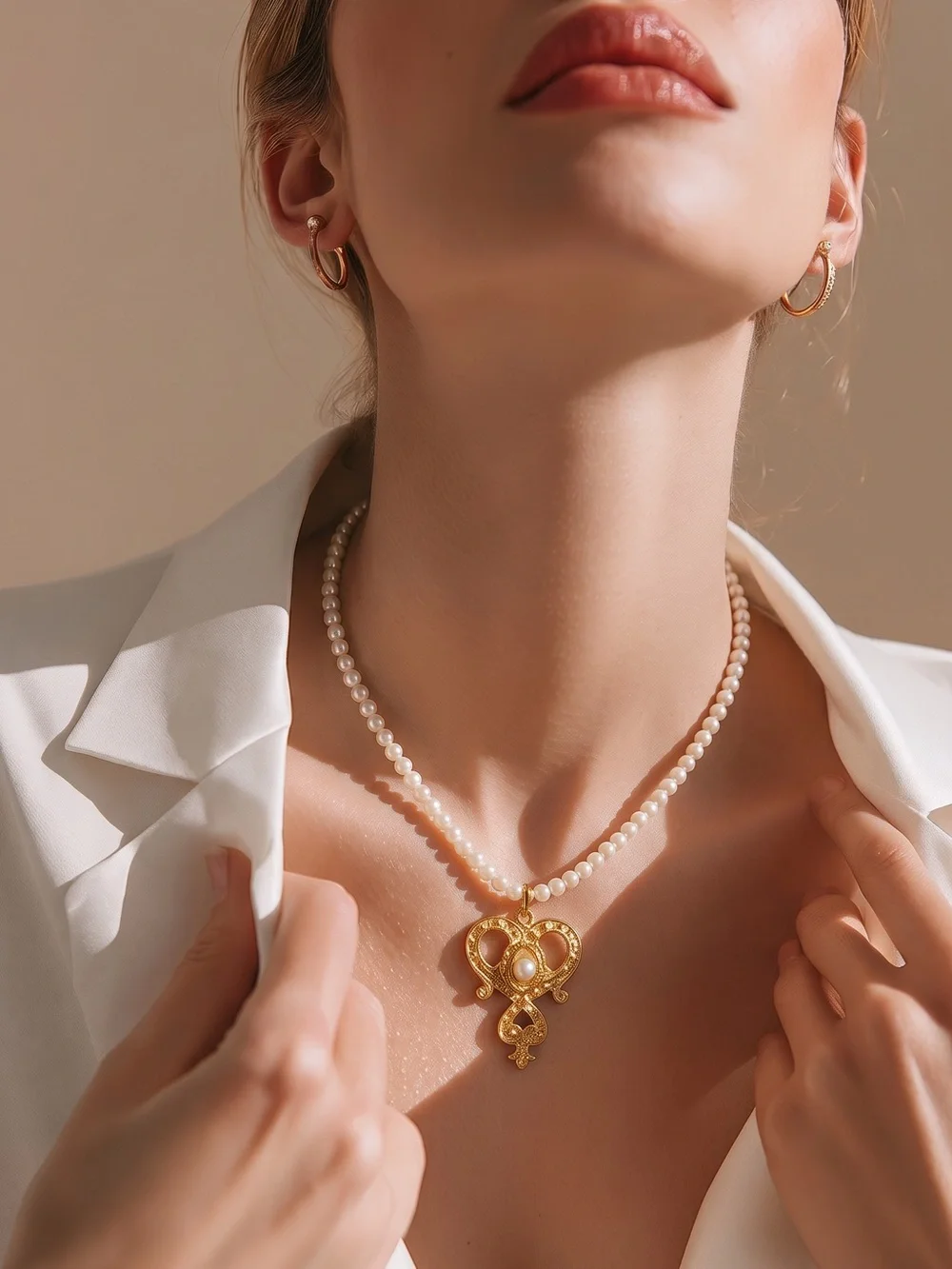 Elegant Pearl Necklace with Gold Heart Pendant - Women Jewelry☑️